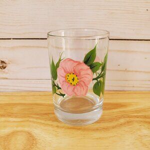 VTG Franciscan Desert Rose Glass Tumbler 6 oz Floral Design Pink And Green MCM